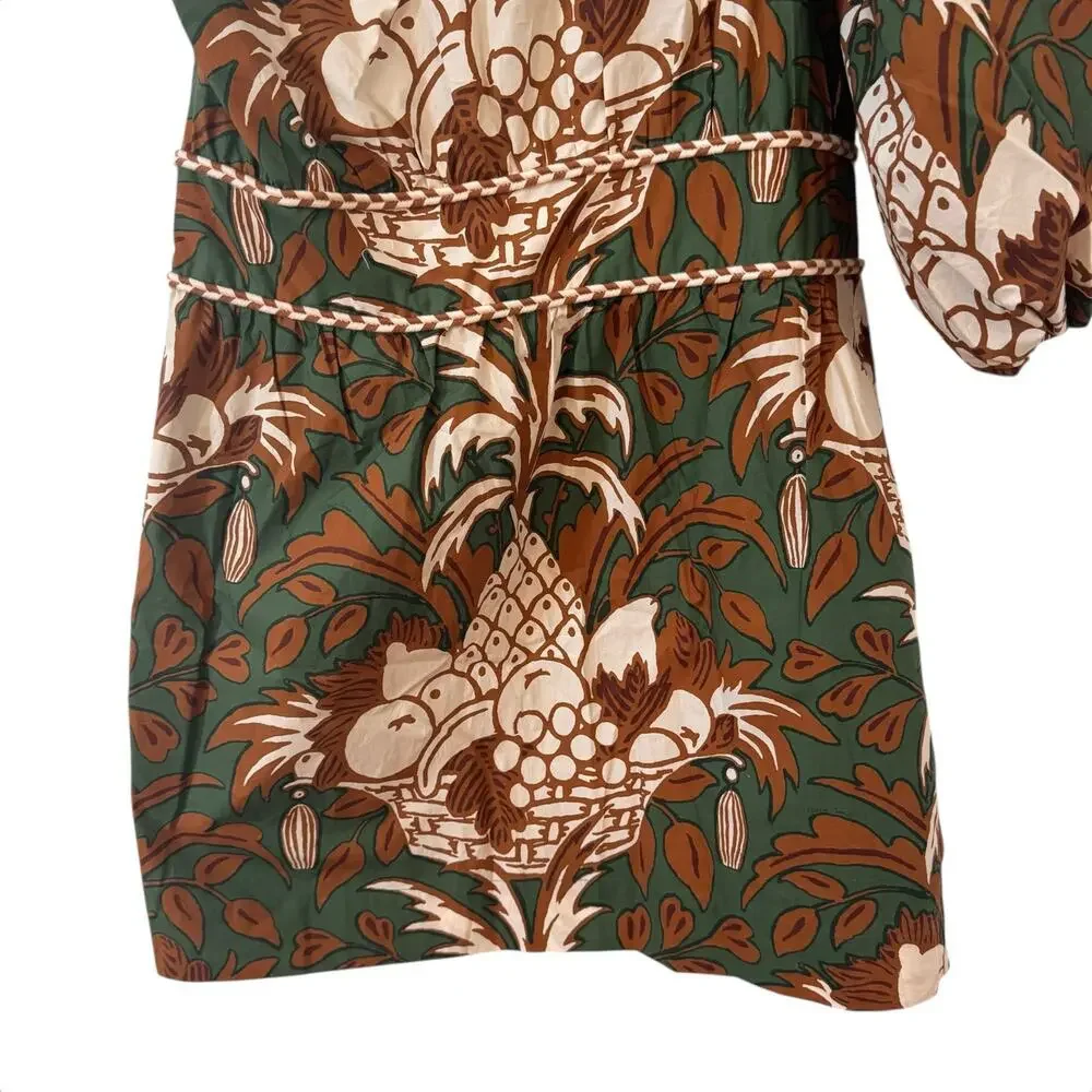 NWT Cara Cara Danielle One Shoulder Cotton Mini Dress Green Fruit Basket Size XL - Picture 8 of 15